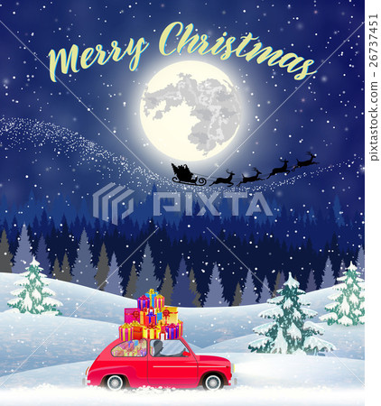 Christmas card design of car with tree on the top Christmas card design of car with tree on the top 26737451