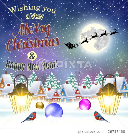 Christmas vintage greeting card on winter village Christmas vintage greeting card on winter village 26737468