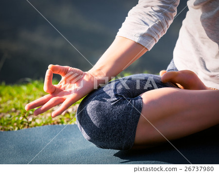 Close up Padmasana lotus pose 26737980