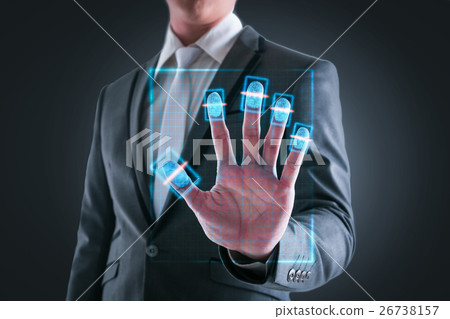Businessman pressing  scan barcode high technology 26738157