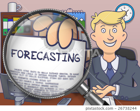 Stock Illustration: Forecasting through Magnifier. Doodle Design.