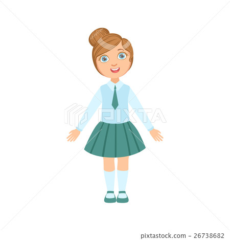 Girl In Blue Skirt And Tie Happy Schoolkid In 26738682