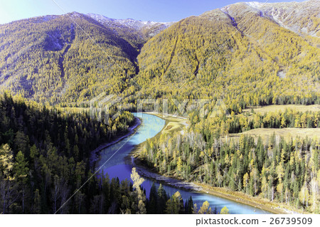 kanas lake in colorful autumn,xinjiang china 26739509
