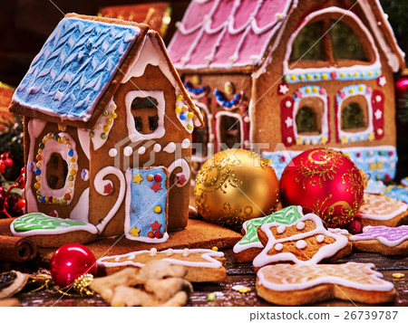 Small gingerbread house closeup. Small gingerbread house closeup. 26739787