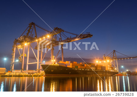Twilight scene beside of the cargo ship terminal. Twilight scene beside of the cargo ship terminal. 26739828