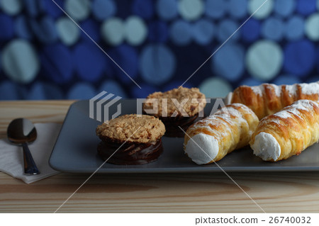 Sweet tube and coconut cookies filled jam cover 26740032