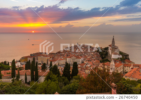 Romantic colorful sunset over picturesque old town 26740450