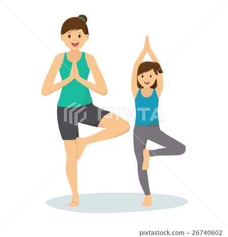 Happy Kid and Mom Doing Yoga 26740602