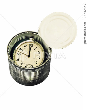 Canned time concept.Time preserved in tin can. Canned time concept.Time preserved in tin can. 26742347