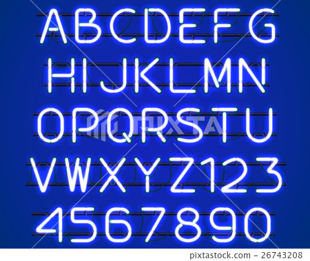 Glowing Blue Neon Alphabet. 26743208