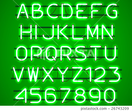 Glowing Green Neon Alphabet. 26743209