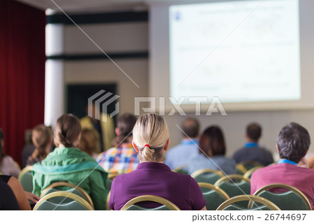 Audience in lecture hall on scientific conference. Audience in lecture hall on scientific conference. 26744697