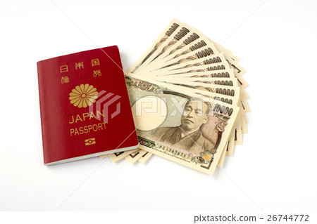 Japanese passport and 10,000 yen bill Japanese passport and 10,000 yen bill 26744772