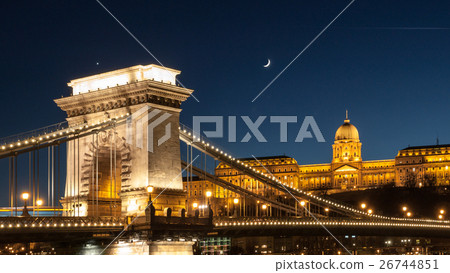 Illuminated Buda Castle and detailed view of Chain 26744851