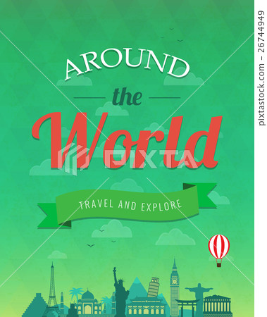 Travel composition with famous world landmarks and 26744949