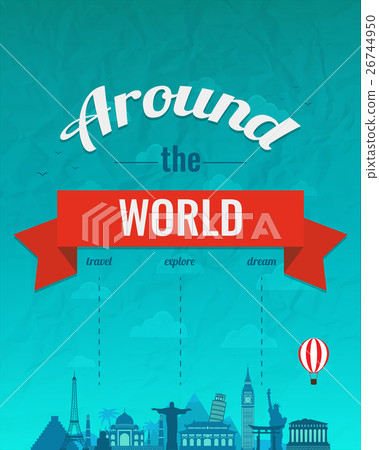 Travel composition with famous world landmarks and 26744950