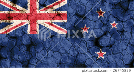 乾裂土壤上的紐西蘭國旗特寫紋理背景（高分辨率 3D CG 渲染∕著色插圖）飢荒乾旱自然災害 26745859