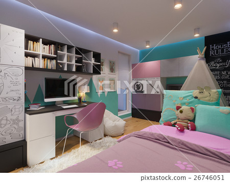3d render of interior design children's room 26746051