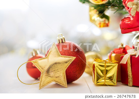 Golden Christmas Star and christmas decoration Golden Christmas Star and christmas decoration 26747678