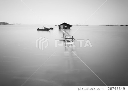 Water overflow on a broken wooden bridge in black Water overflow on a broken wooden bridge in black 26748849