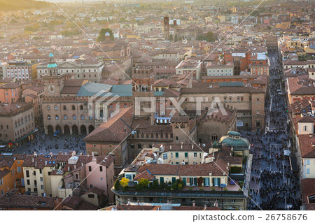 street with people and piazza maggiore in Bologna street with people and piazza maggiore in Bologna 26758676