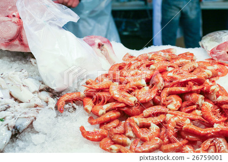 shrimps on ice in market in Venice city 26759001