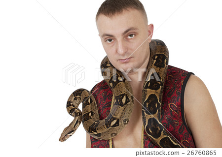 Man with boa snake Man with boa snake 26760865