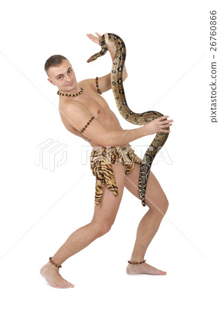 Man with boa snake Man with boa snake 26760866