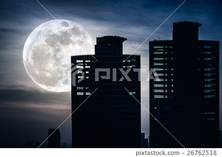 Silhouettes of two skyscrapers construction. 26762518