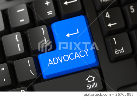 Blue Advocacy Keypad on Keyboard. 3D. Blue Advocacy Keypad on Keyboard. 3D. 26763095
