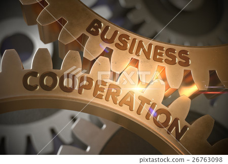 Business Cooperation on Golden Cog Gears. 3D Business Cooperation on Golden Cog Gears. 3D 26763098