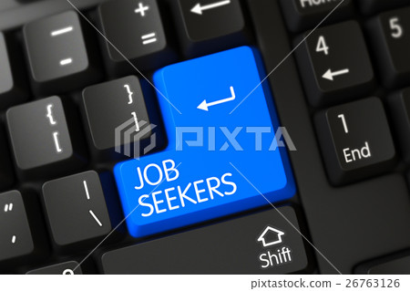 Keyboard with Blue Button - Job Seekers. 3D. Keyboard with Blue Button - Job Seekers. 3D. 26763126