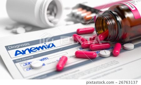 Anemia - Wording in Disease Extract. 3D Render. 26763137