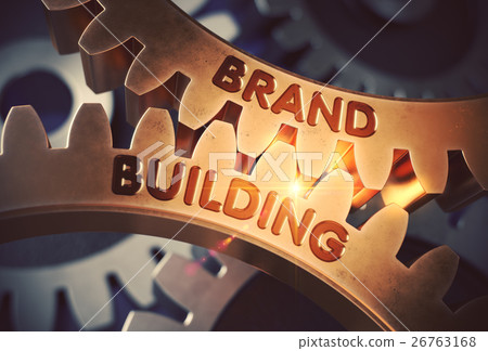 Brand Building on Golden Gears. 3D Illustration. 26763168