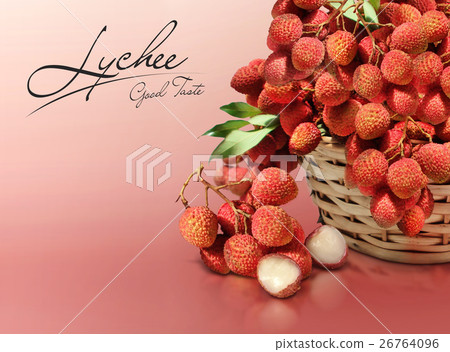 Lychee on red solid background 26764096
