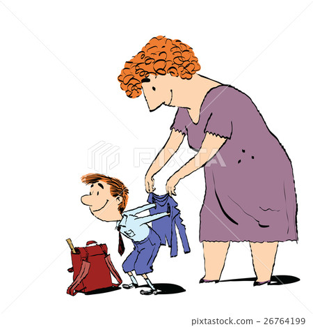 Grandma or the nanny accompanies her grandson to 26764199