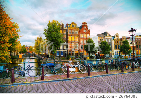 Amsterdam city view with canals and bridges 26764395