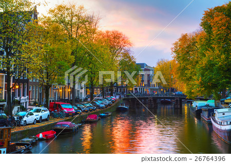 Amsterdam city view with canals and bridges Amsterdam city view with canals and bridges 26764396