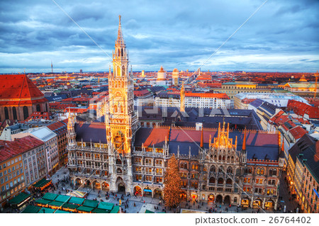 Aerial view of Marienplatz in Munich 26764402