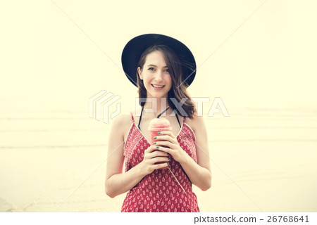 Girl Beach Summer Holiday Vacation Relaxation Concept Girl Beach Summer Holiday Vacation Relaxation Concept 26768641