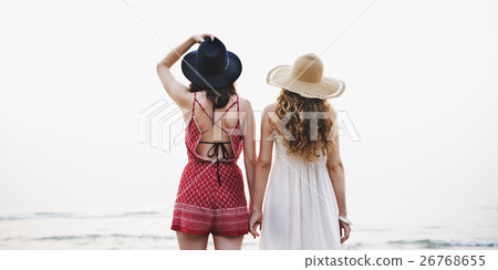 Girls Beach Summer Holiday Vacation Togetherness Concept Girls Beach Summer Holiday Vacation Togetherness Concept 26768655