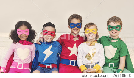 Superheroes Cheerful Kids Expressing Positivity Concept Superheroes Cheerful Kids Expressing Positivity Concept 26768668