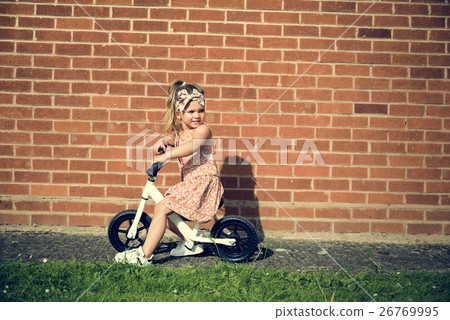 Fashionable Girl Ride Bicycle Adorable Concept 26769995