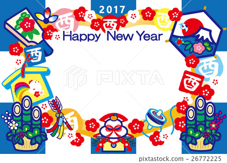 Photo Fry新年卡2017年鱒魚年無憂無慮的Kagami米帽子板Kadomatsu Mt. Fuji HappyNewYear Navy 26772225