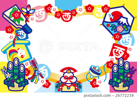 Photo Fry New Year's card 2017 Trout Year Saigo Kagami Rice Cake Hatoji Kadomatsu Mt. Fuji HappyNewYear Colorful 26772239