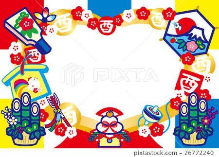 Photo Fry New Year's card 2017 Trout Year Saigo Kagami Rice Cake Hatoji Kadomatsu Mt. Fuji HappyNewYear Colorful 26772240