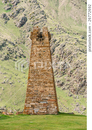 Ancient Stone Watchtower On Mountain Background In Ancient Stone Watchtower On Mountain Background In 26772692
