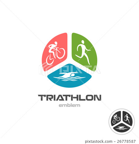 Triathlon sport logo. Cyclist, runner and swimmer. 26778587