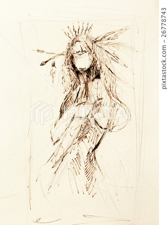 pencil drawing on paper, indian woman and pencil drawing on paper, indian woman and 26778743