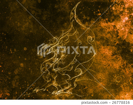 drawing of ornamental dragon on old paper 26778816